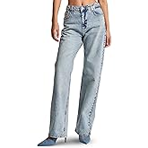 IT'S BASIC Straight Wide Leg Jeans for Women High Waisted, Relaxed Fit Trendy Womens Jeans Stretchy Denim Pants, Stonewashed