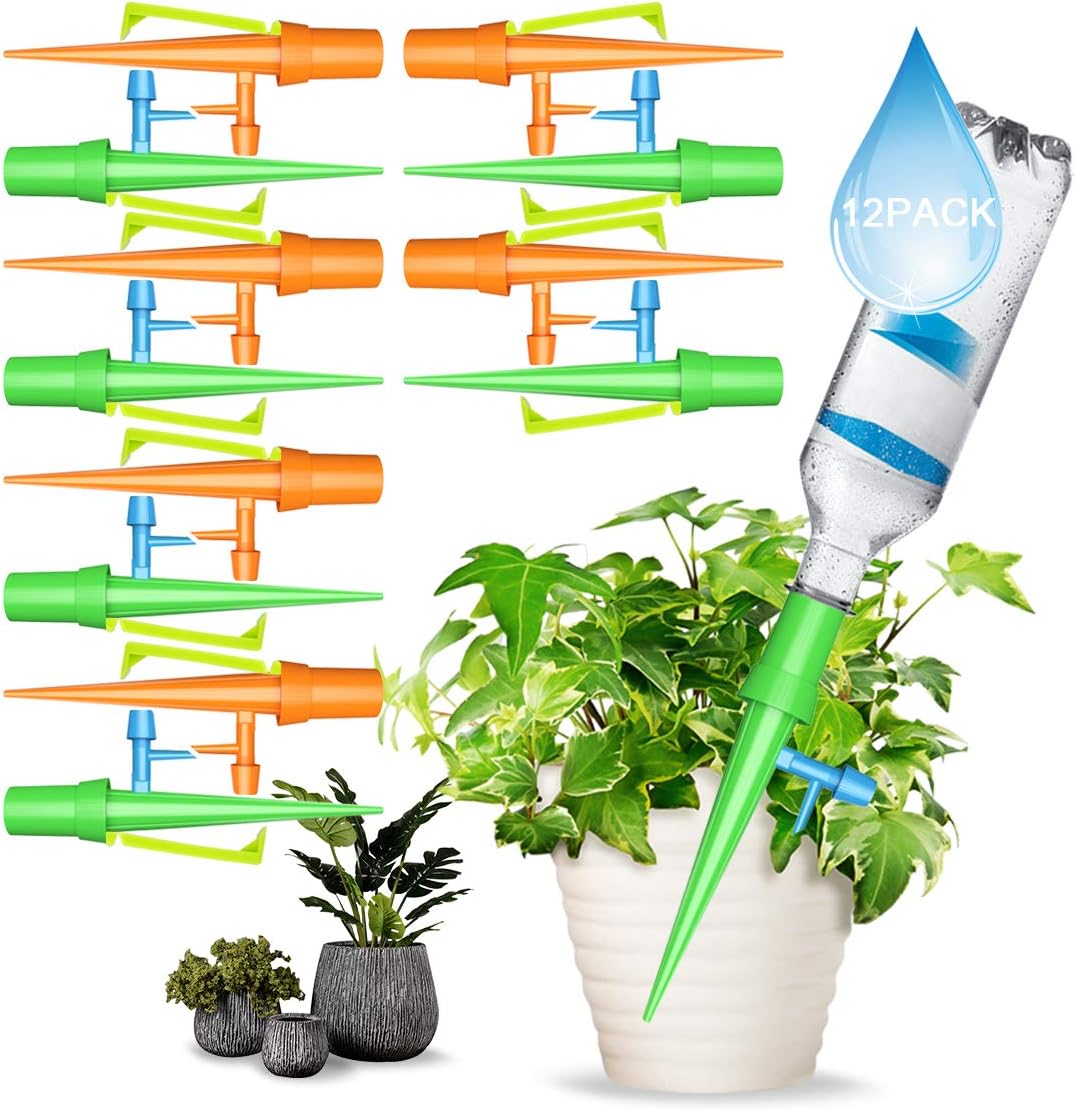 Picos de riego automático para plantas de 12 piezas, dispositivos de riego automático con válvula de liberación lenta y soporte antivuelco, para plantas de interior en interiores, aptos para todas las