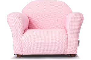 Keet Roundy Gingham Chair for Kids Upholstered Toddler Armchair for Ages 2–5, Sturdy Wooden Frame, Soft Durable Cotton Fabric, Lightweight, Fully Assembled, Ideal for Playrooms, Nurseries & Bedrooms.