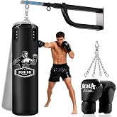 INFLATABOX Hanging Punching Bag for Adults with Adjustable Wall Mount | Wall Punching Bag, Adjustable Length, 16OZ Boxing Gloves, Boxing Set for Home Gym Training Muay Thai MMA
