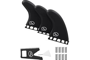 Ho Stevie! Thruster (3) Surfboard Fins - High Performance HexCore - Built for Maneuverability - [Choose Base] with Fin Key, Screws, Wax Comb and Travel Case