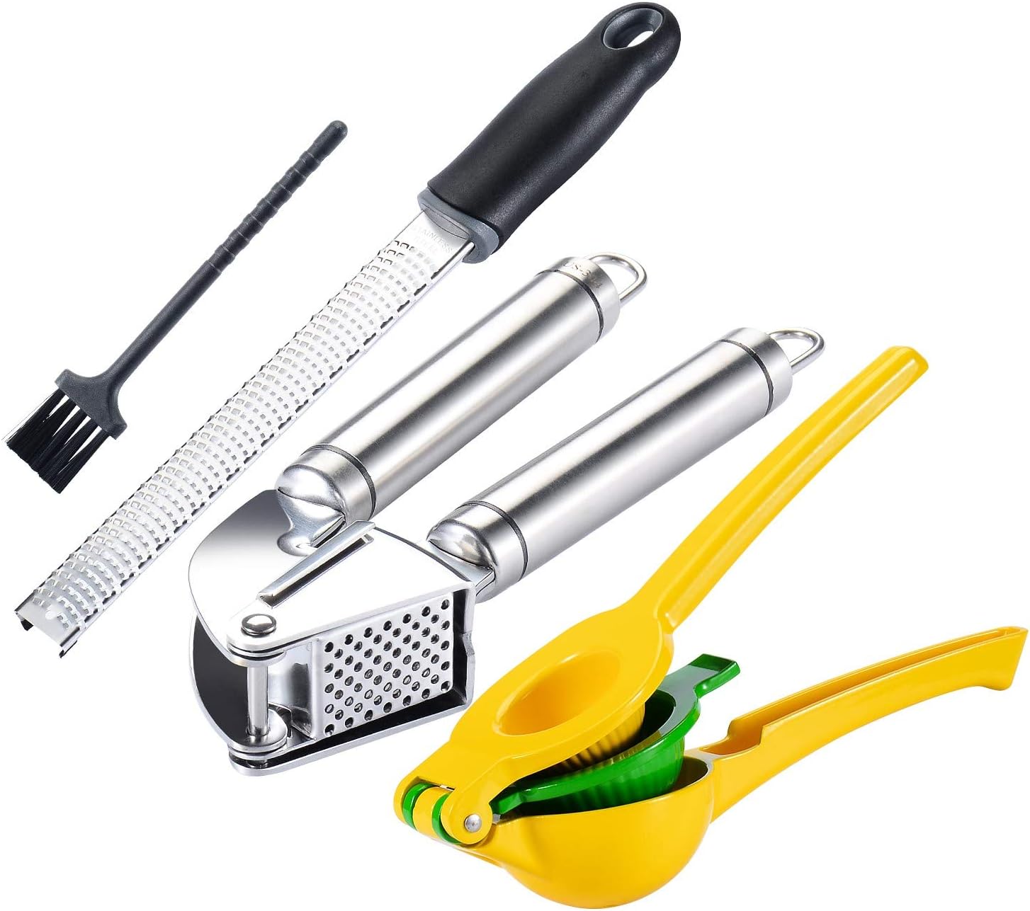 AE Life Garlic Press Citrus Squeezer Zester Kitchen Utensil Set 3-Pack, Premium Metal Lemon Lime Press Juicer Stainless Steel Professional Garlic Ginger Smasher Cheese Grater