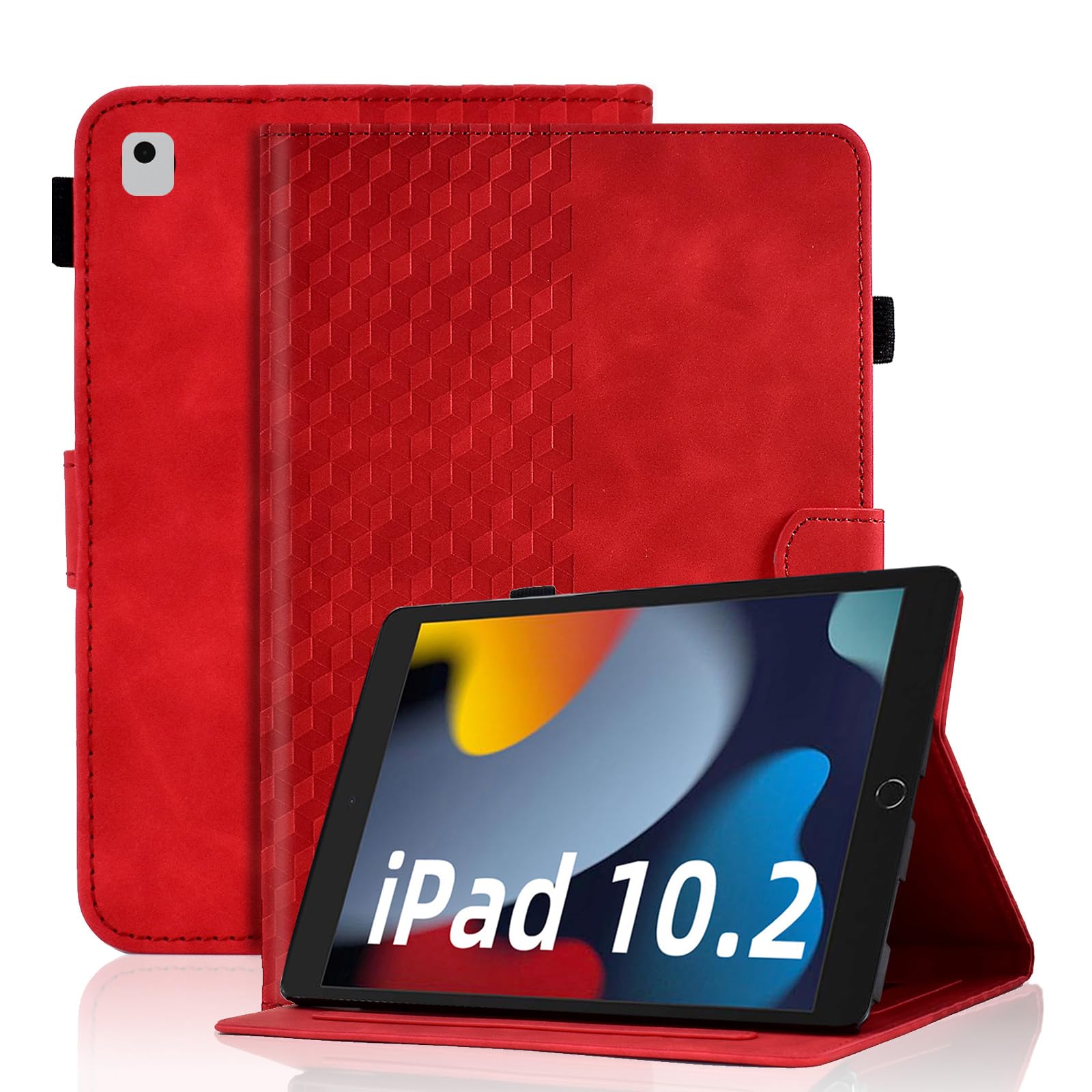 Vkooer Case for iPad 9th / 8th / 7th Generation 10.2-inch 2021/2020/2019, 10.5'' iPad Air 3/Pro 2017 Leather Folio Cover with Card Pocket Multi Angle Viewing, Red