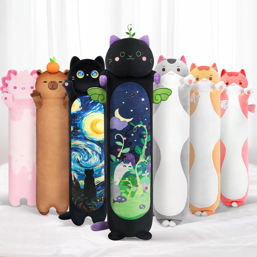 Mewaii 28in Long Devil Mint Cat Plush Pillow Squishy Soft Toy Black
