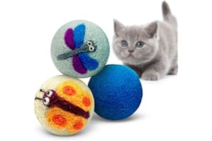 Hustle & Blush Love Ewe Felted Cat Toys 3 Pack - 2 Inch Dragonfly & Butterfly Hand Made Cute & Fun Design Kitten Wool Felt Balls for Indoor Play & Exercise - 100% New Zealand Handmade - Holiday Pet