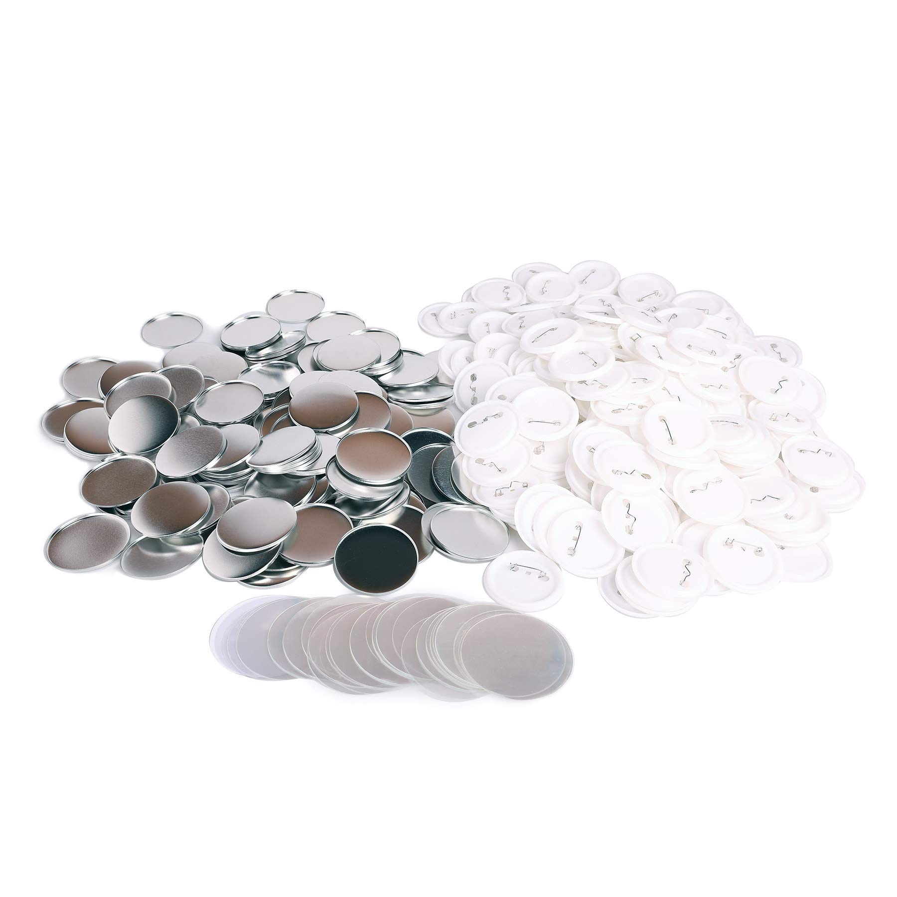 Photo 1 of CREWORKS 100 Sets 2.25 inch/58mm Blank Button Badge for Button Making Machine, Button Maker Supplies Round Badge Button Press Refill, Includes Metal Shells & Clear Mylar & Plastic Base
