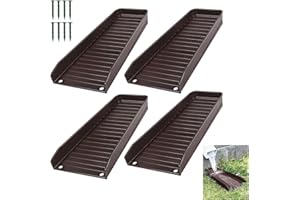 Teisaiko Rain-Gutter Downspout Splash Block - Gutter Downspout Extensions for Rainwater Drainage, Lader Downwards Design, 16" Fixable Downspout Extender with 8 Fixing PP Nails (4, Brown)