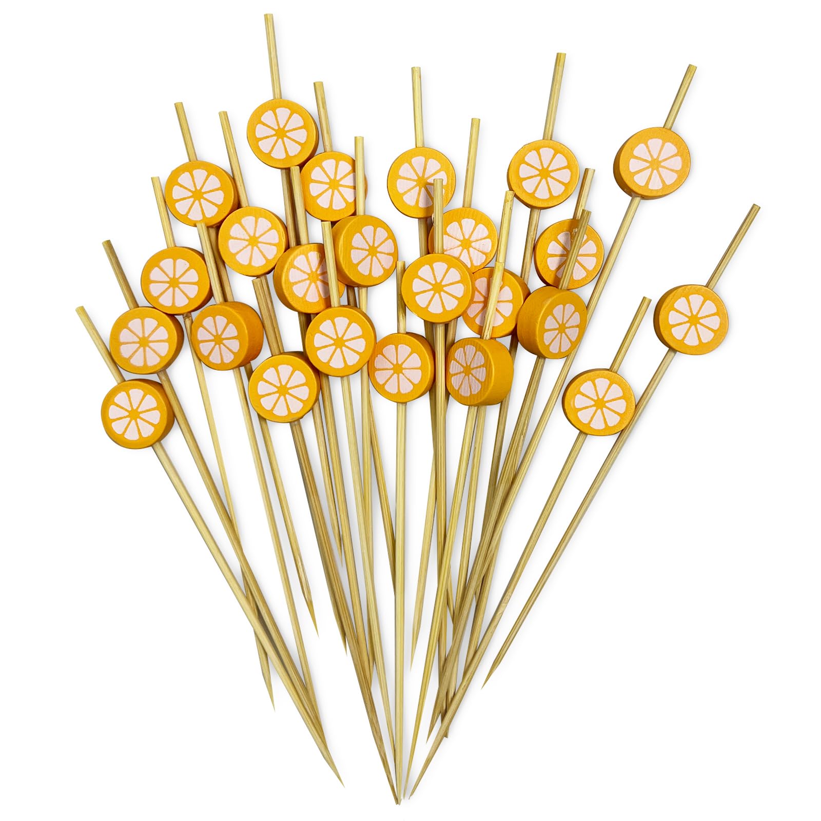 Photo 1 of 100 PCS Bamboo Cocktail Picks, 4.7 inch Long Bamboo Skewers, Toothpicks for Appetizers, Cocktail Sticks Appetizer Skewers for Fruits Drinks Desserts Party Food Decoration (Orange Shape)