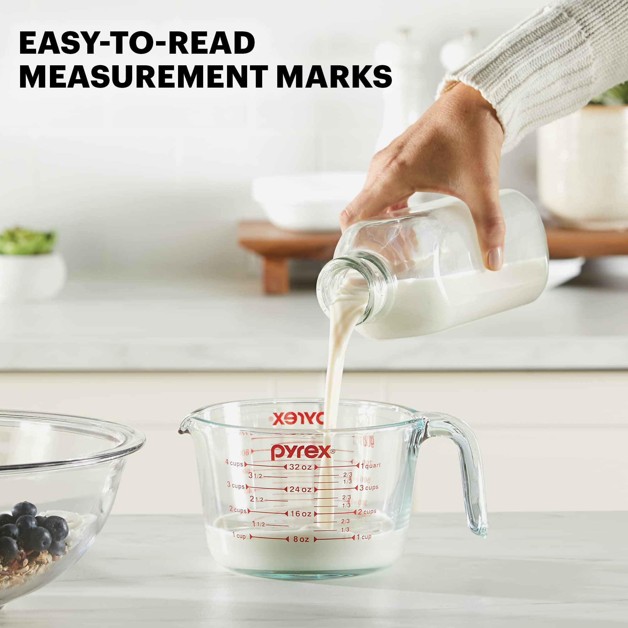 Pyrex 4Cup Glass Measuring Cup For Baking and Cooking, Dishwasher, Freezer, Microwave, and