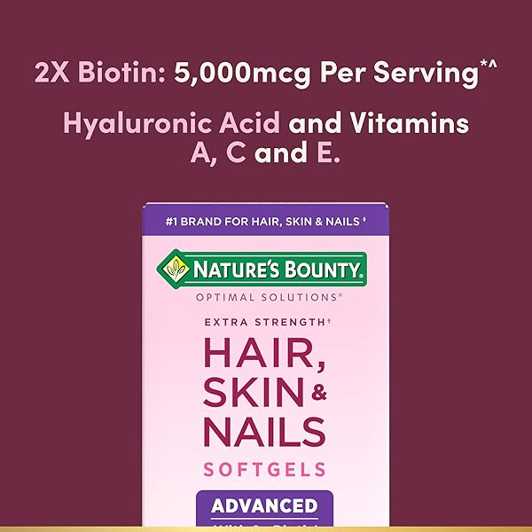 NATURE’S BOUNTY ADVANCED HAIR, SKIN & NAILS, ARGAN-INFUSED VITAMIN SUPPLEMENT WITH BIOTIN AND HYALURONIC ACID, 150 RAPID RELEASE SOFTGELS, 50 TOTAL SERVINGS