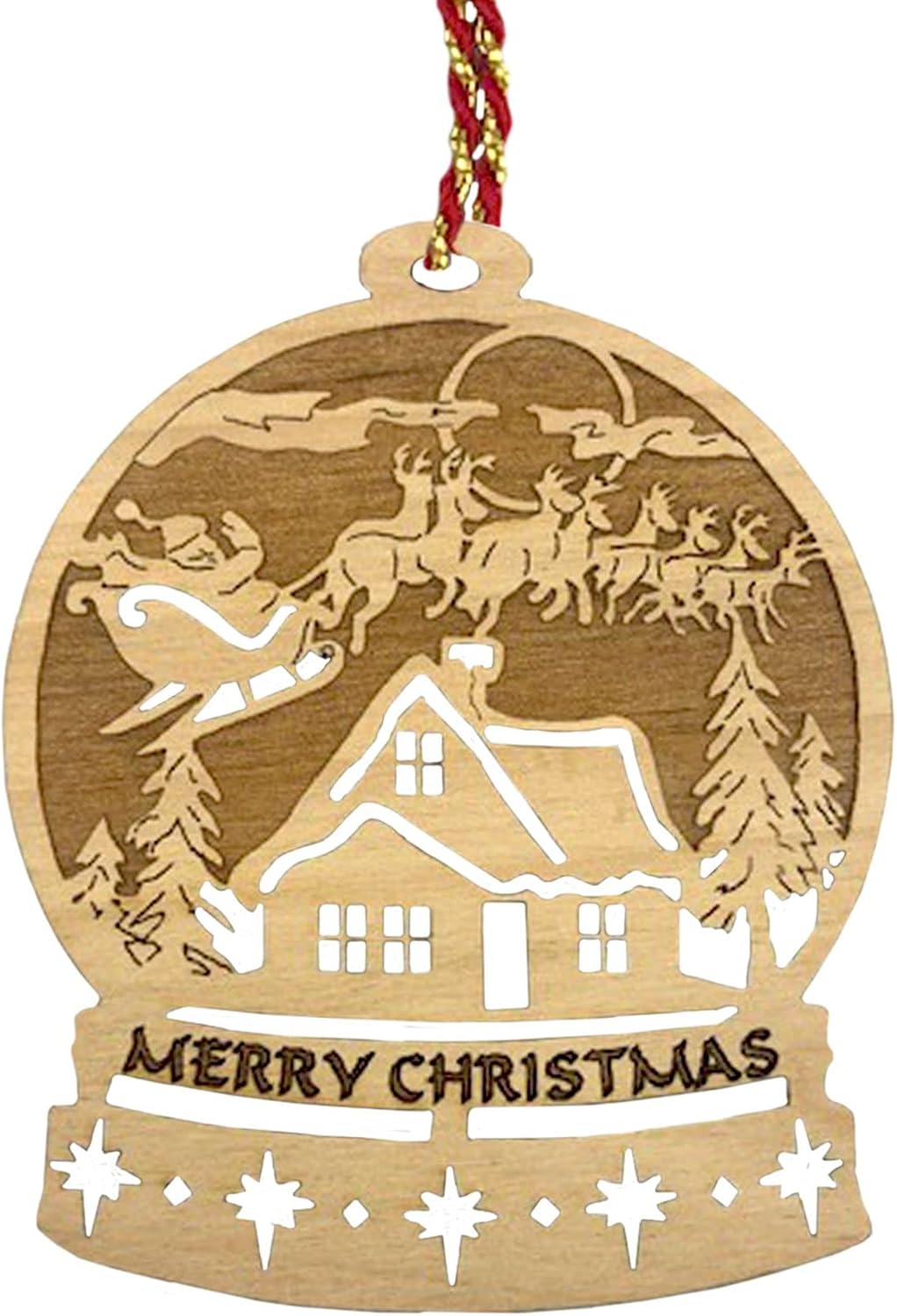 Snow Globes - Jolette Designs Santa Claus Ornaments for Christmas Tree - Snowglobe Christmas Tree Decorations - Santa Reindeer and Sleigh Decor - Christmas Snow Globes Wooden Ornament with Rudolph Leading St Nick