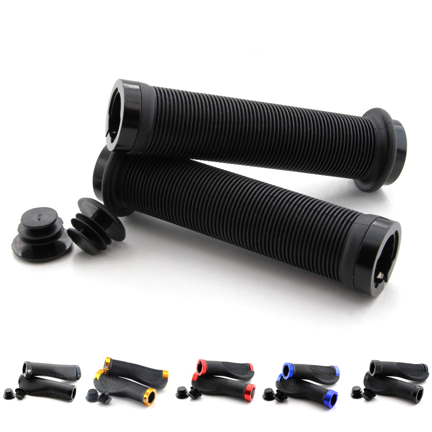 Universal Bicycle Grips, E-Bike Handlebar Grips Quad Grips ATV Bicycle Grip Rubbers 2 x 22 mm (Black Ribbed)