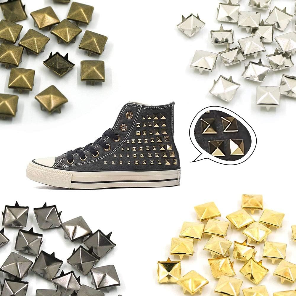 YYCX 100Pcs Square Pyramid Studs Rivets Four Claw Metal Studs Rivets For Leather Punk Stud