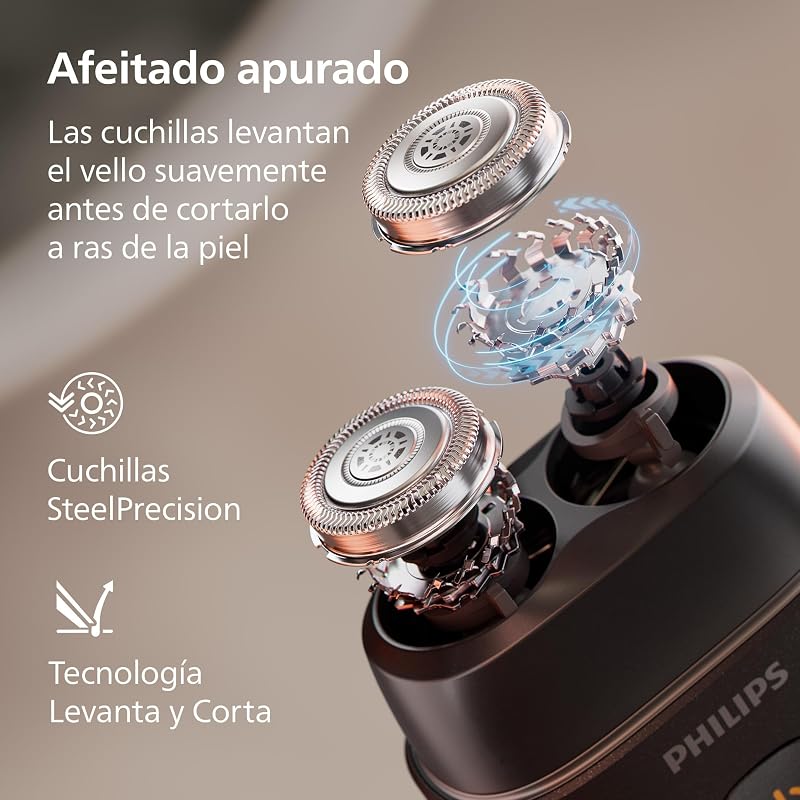 Serie 500 Afeitadora eléctrica compacta, sistema Levanta y Corta, cuchillas SteelPrecision, cabezales flotantes 3D, afeitado en seco y húmedo, funda y bloqueo de viaje, tapa magnética, S595/05