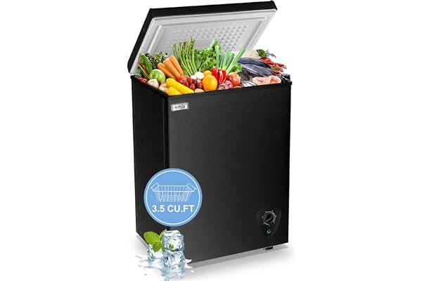 Chest Freezer Small Deep Freezer WANAI 3.5 Cu.Ft Mini Freezer Black Free-Standing Top Door Freezer Adjustable 7 Thermostat and Removable Basket Open Deep Freezer Apartment Kitchen, Black