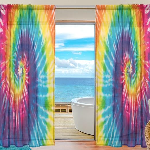 Amazon Com Wozo Custom Rainbow Tie Dye Sheer Panel Pair Curtains