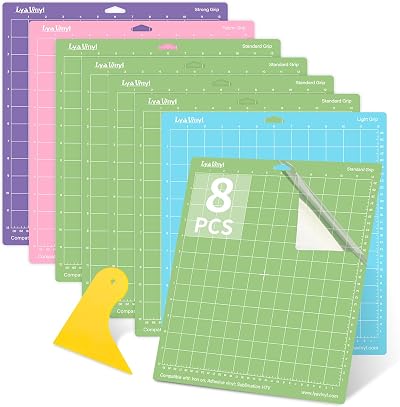 Lya Vinyl 8 Pack 12x12 Cutting Mats StandardGrip LightGrip StrongGrip FabricGrip