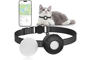 ZITTZ Cat Tracker Collar, No Monthly Fee Pet Tracker for Cats (iOS Only), Pet Dog Location Tracker with Safety Elastic Buckle, Air Tracker Tag Included, Only Support Apple Find My App, Black