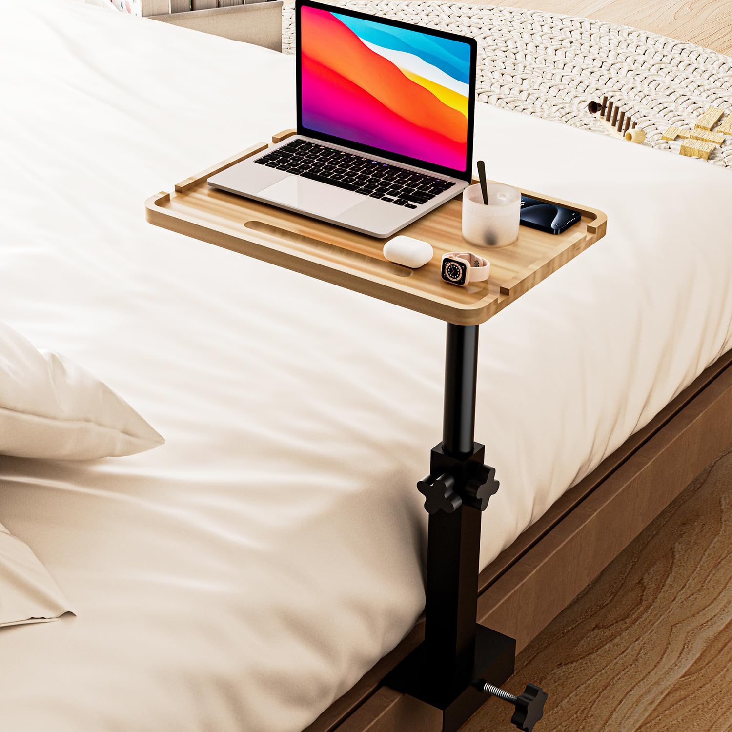 Photo 1 of ***screws missing****Tekunao Bedside Shelf for Bed, Height-Adjustable Clip On Bedside Table, Overbed Table for Bed Frames and Sofas Widths 1" - 2.7", Nightstand Organizer Tray for Apartments, Bedrooms, Dorm Essentials