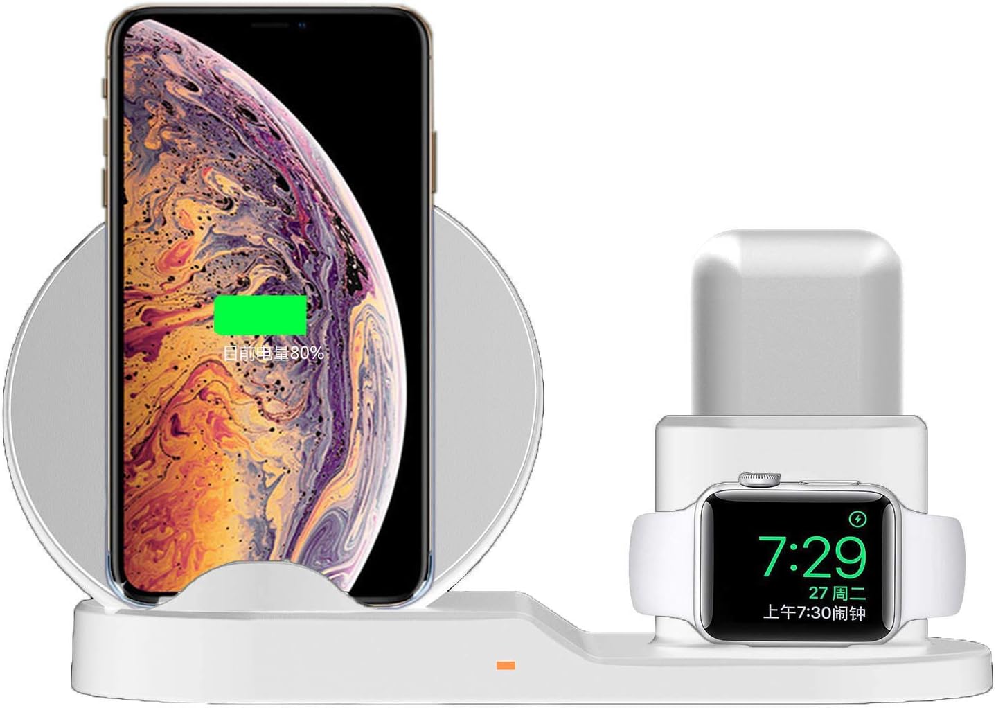 Mandarooker Compatible 3 in 1 Wireless Charger Stand QI Wireless Charging Dock Station Replacement for Apple Watch Series 4/3/2/1, iPhone Xs/XS MAX/XR/X/8/8 Plus, AirPods (White)