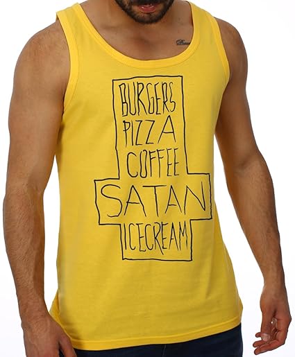 OM3 - FAST FOOD SATAN - Tank Top Antichrist 666 Hell Devil Dope Geek Fun Emo Music Pizza Parody, S - 4XL