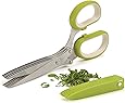 RSVP International (SNIP) Stainless Steel 5 Blade Herb Scissors, Green/White | Cut, Chop, Mince & Snip Herbs | Easy & Safe to Store | Use with Basil, Thyme, Parsley & More | Dishwasher Safe
