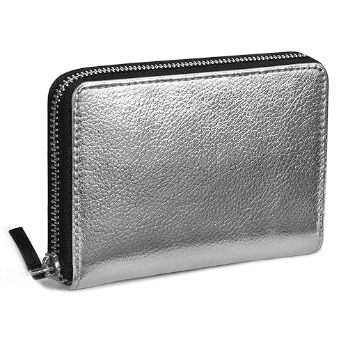 Zipper Slim Card & Coin Wallet Colour- Silver, Size- 4.7X.75x3.2 Inch