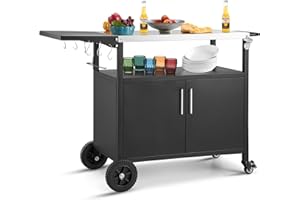 OUTGUAVA Outdoor Grill Cart with Storage Movable Grill Cart Outdoor Kitchen Island Pizza Oven Table Food Prep Table Cart with Wheels Storage Cabinet for Outside Patio Backyard Garden
