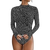 SweatyRocks Women's Bodysuit Mock Neck Casual Ruched Long Sleeve Jumpsuit