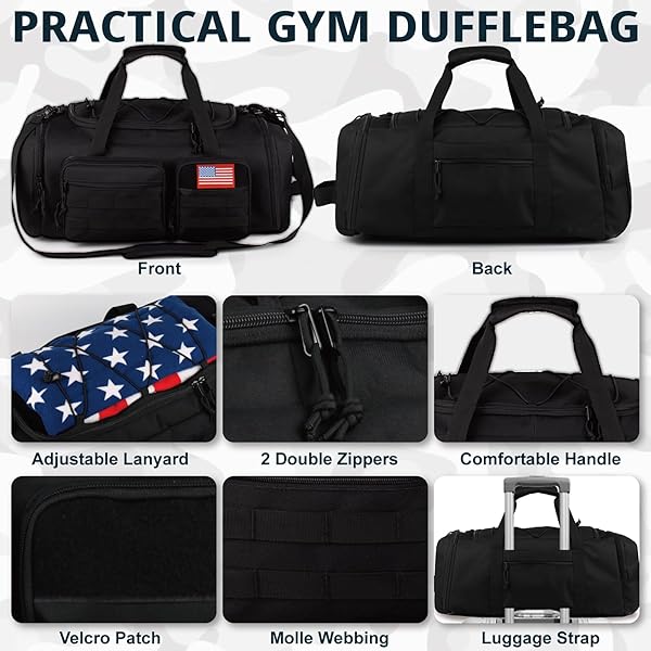 TACTICAL GYM BAG FOR MEN,50L LARGE 3 IN 1 SPORTS DUFFLE BAG WITH SHOES COMPARTMENT FOR TRAVEL,WATER RESISTANT TRAVEL BACKPACK WEEKENDER OVERNIGHT BAG WITH WET POCKET FOR WOMEN