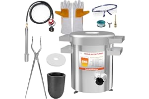 GONGYI Propane Melting Furnace Kit, 6kg(13LB) Graphite Crucible, Up to 2372℉, Made of Stainless Steel Foundry, Smelt Metal,with Goggles and High Temperature Gloves