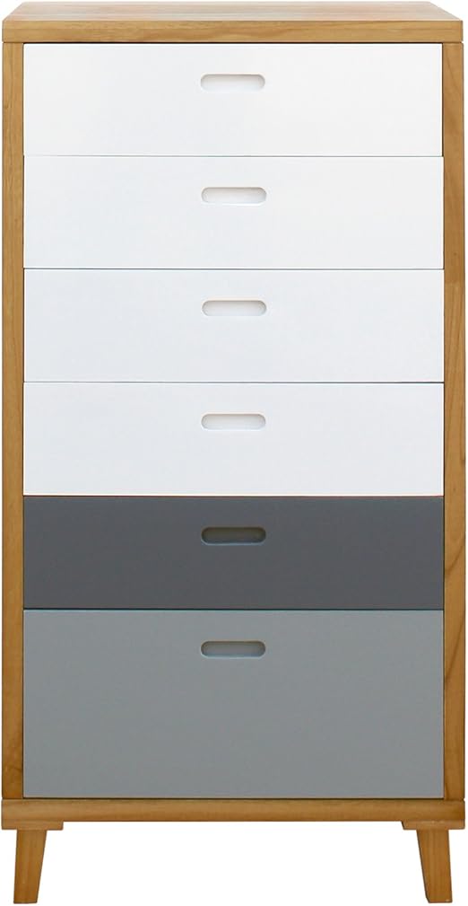 Amazon De Mobili Rebecca Kommode Highboard 6 Schubladen Holz Braun Weiss Grau Modern Wohneinrichtung