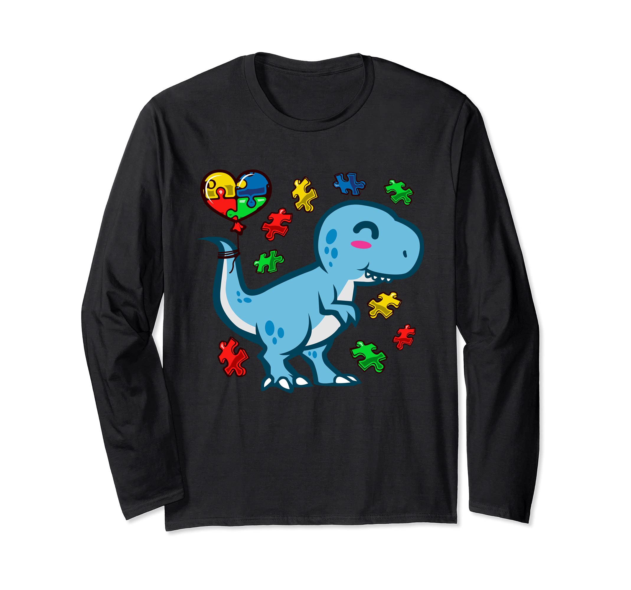 Autism Awareness Cute T-Rex Dinosaur Puzzle Heart Love Long Sleeve T-Shirt
