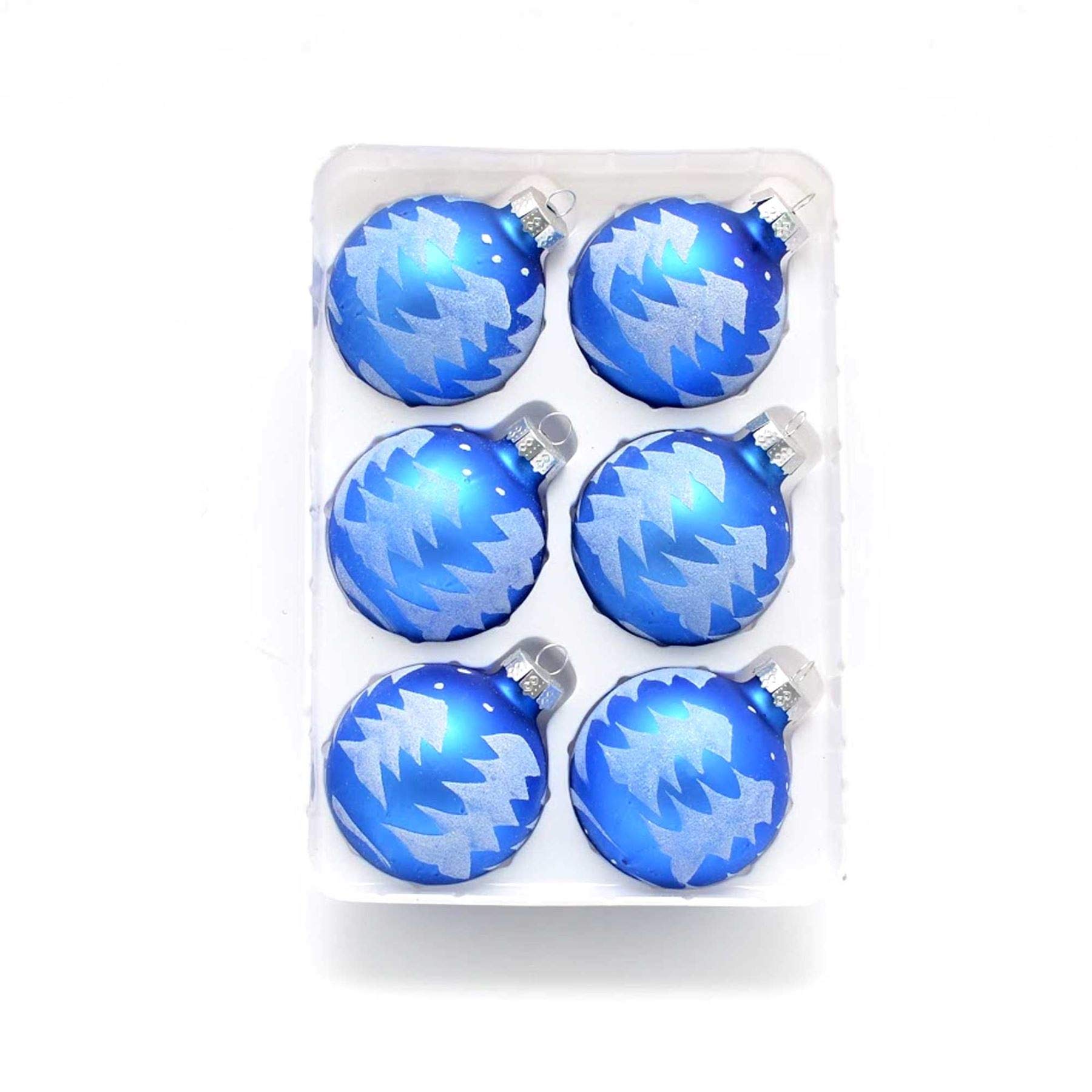 Shatchi 6pcs Blue Hand Painted Glass Christmas Tree Baubles Balls Hanging Ornaments Decorations Seasonal Home Décor Xmas