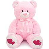 Tezituor Giant Teddy Bear Stuffed Animal 4ft - Big Pink Teddy Bear with Love Red Heart - Large Stuffed Bear Plush Toys for Kid Christmas Birthday - Valentines Bear Gift for Girlfriend