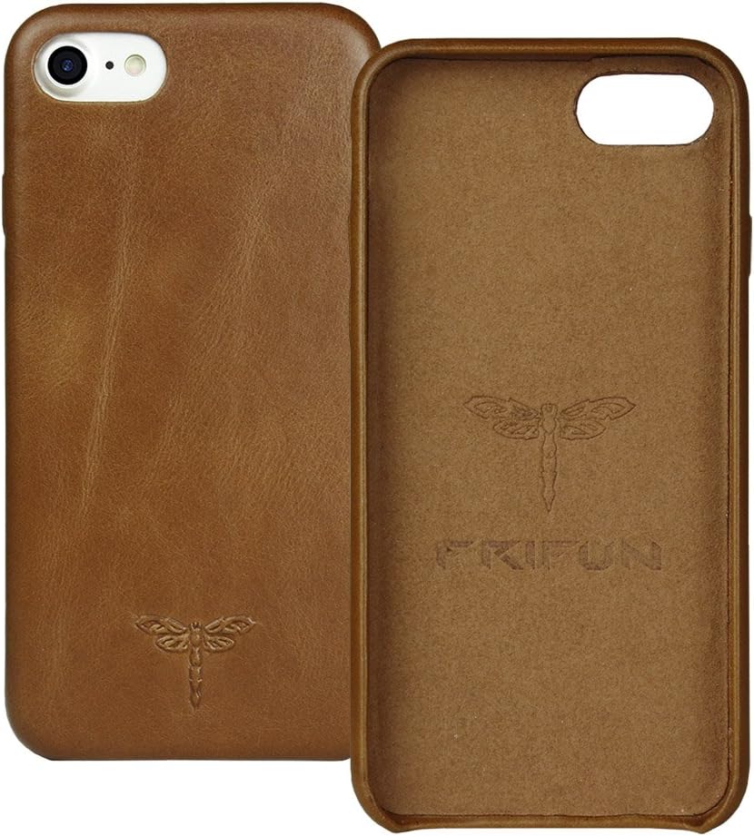 iPhone 7 Case iPhone 8 Case FRIFUN Genuine Leather Hard Back Case Thin Fit Snap Case Excellent Grip for iPhone 7/iPhone 8 4.7inch (Brown)
