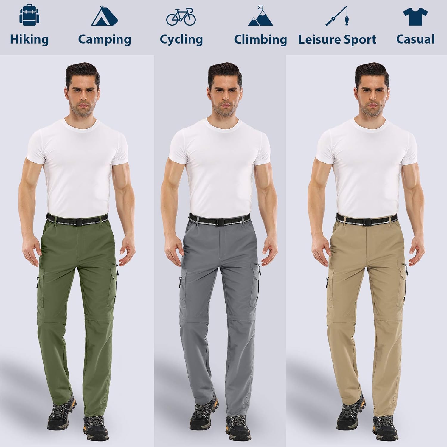 Mens Hiking Fishing Pants, Lightweight Quick Dry Zip Off UPF 50+ Outdoor Travel Safari Pants: Clothing