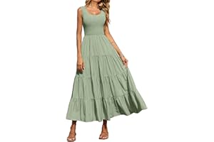 PRETTYGARDEN Women's 2025 Casual Loose Plain Maxi Sundress Smocked Tank Dress Sleeveless Summer Beach Tiered Long Dresses