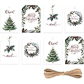 120 Pcs Christmas Gift Tags - Watercolor Forest Style Xmas Craft Labels with Rope for DIY Holiday Presents, Party Decorations