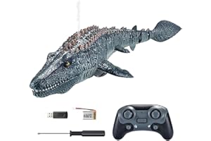 Mosasaurus Pool Toy - Remote Control Dinosaur Water Creature, RC Swimming Reptile with Light and Spray, Water Game Prop, Simu