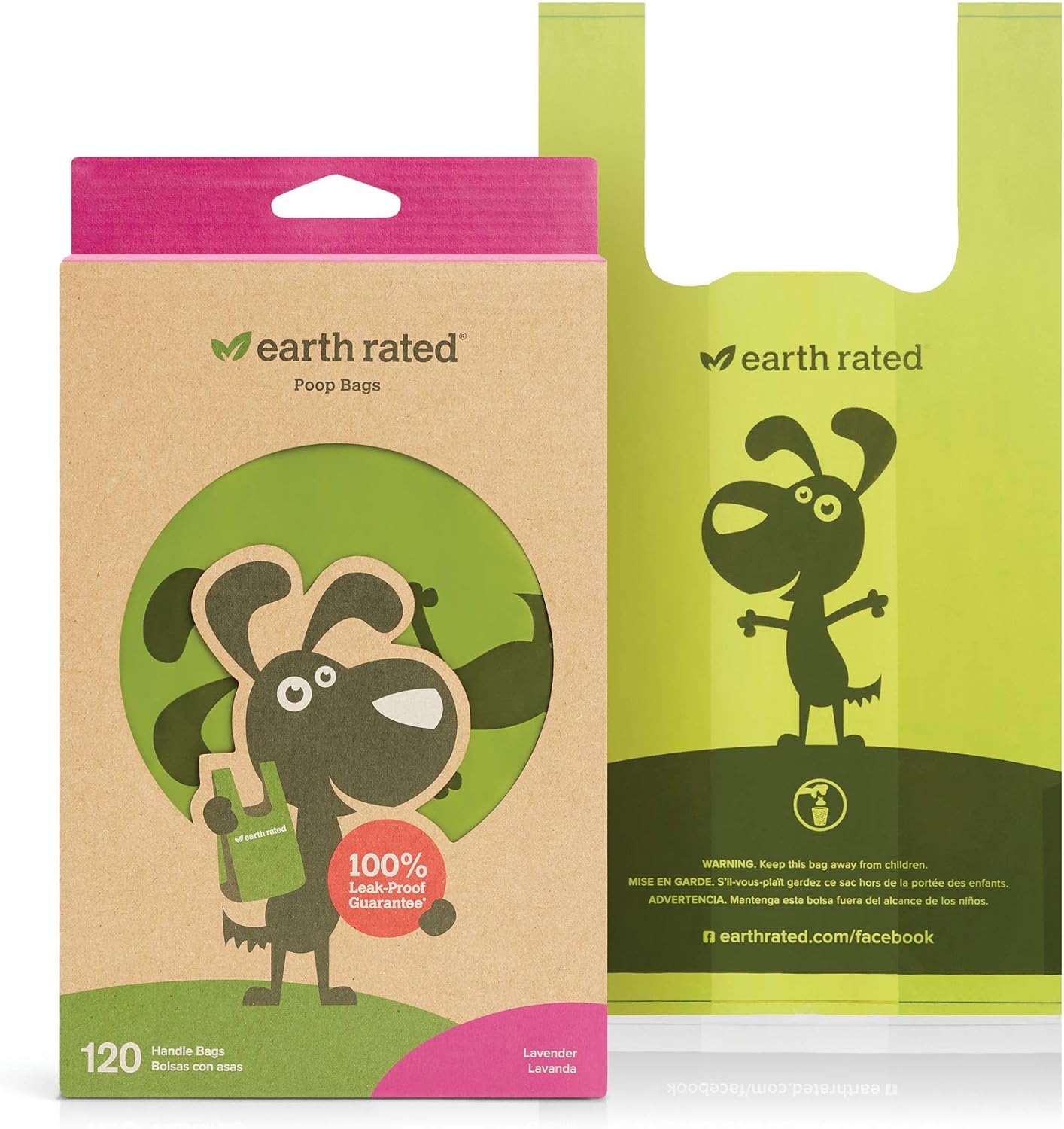 Earth Rated Dog Poop Bags, 120 Extra Thick and Strong Dog Bags for Poop with Easy-Tie Handles, Guaranteed Leak-Proof, Lavender-Scented, Not on Rolls, Each Dog Poop Bag Measures 7 x 13.5 Inches : Pet Waste Bags : Pet Supplies