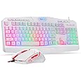 Redragon S101 Wired RGB Backlit Gaming Keyboard with Multimedia Keys Wrist Rest and Red Backlit Mouse Combo 3200 DPI for Windows PC Gamers (White)