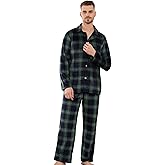 Vulcanodon Mens Pajama Set Soft Button Down Classic Lapel Comfy Long Sleeve Pajamas for Men Lounge Plaid Pjs Set with Pockets
