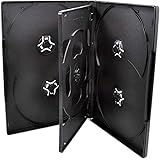 25 Pack Maxtek Standard 14mm Black Six (6) Disc DVD Cases with Double Sided Flip Tray and Outter Clear Sleeve