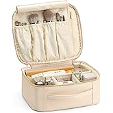 Vlando Travel Makeup Bag, Makeup Bag Organizer,Gift Ideas for Women Girls,Makeup Storgae Bag with Dividers and Handle,Gifts for Christmas,Birthday,Wedding Beige