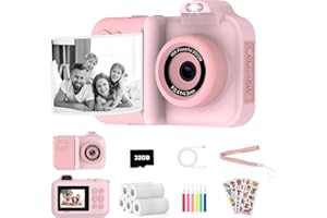 XUWEICN Kids Camera Instant Print, 1080P HD Dual-Lens Selfie,Toddler Digital Camera with 5 Rolls Paper & 32GB Card, Children Christmas Birthday Gifts Toys for Age 3 4 5 6 7 8 9 10 11 12 Years Old Girls Boys