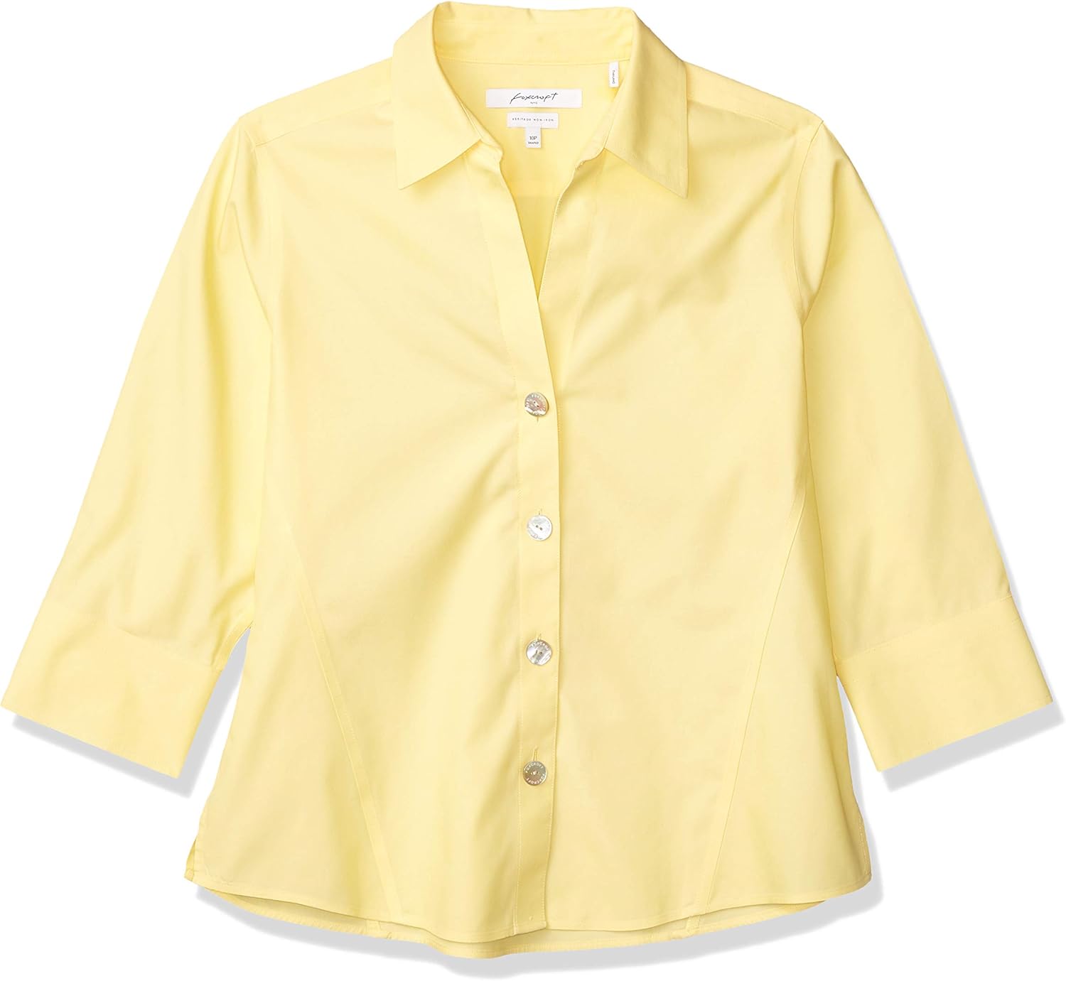 Foxcroft Women's Paityn Petite Non-Iron Pinpoint 3/4 Sleeve Shirt: Clothing