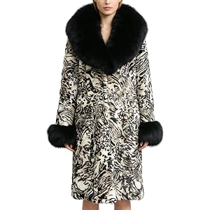 OFURTEBUY Women Real Mink Fur Coat Large Fox Fur Collar Cuffs Mid-Length Winter Luxury Fur Jacket