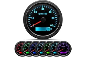 ARTILAURA Tachometer Boat Tacometro 85mm 3-3/8" 6000 RPM Gauge 7 Color Waterproof for Marine Car AUTO Truck 9-32V (All Black)