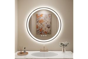 LOVESPEJO 30" Round LED Mirror for Bathroom, Anti-Fog LED Bathroom Vanity Mirror with Lights, Dimmable, 3 Colors, IP54 Waterproof